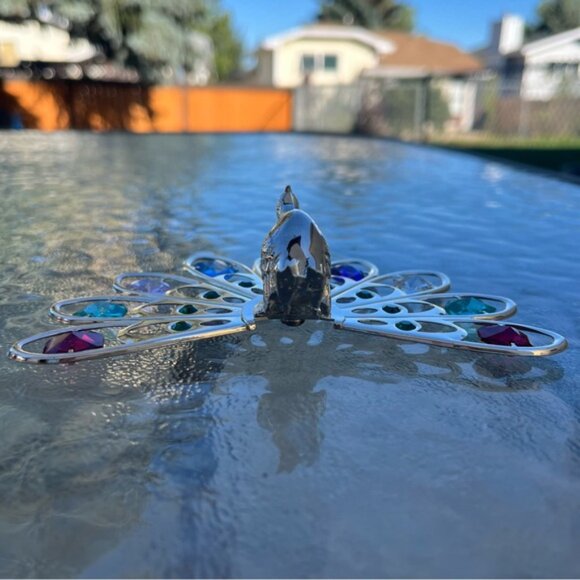 Silver Plated Peacock Figurine With Multicolored Swarovski Crystals Ornament - Picture 8 of 10